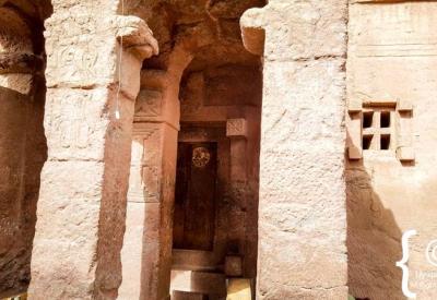 Lalibela Southern Cluster Biete Abba Libanos House Abbot Libanos rock face Ethiopia