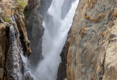 Epupa Falls wide view Kaokoveld mountains Kunene River Namibia Angola border