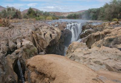 Epupa Falls upstream Kunene River Kaokoveld northern Namibia Angola border photography
