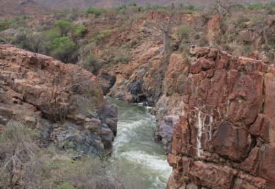 Epupa Falls unfenced rocky edge Kunene River Kaokoveld northern Namibia photography