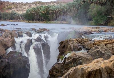 Epupa Falls Kunene River panoramic Kaokoveld mountains Namibia Angola border photography