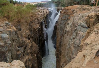 Kunene River rushing gorge Epupa Falls Kaokoveld Namibia Angola border photography