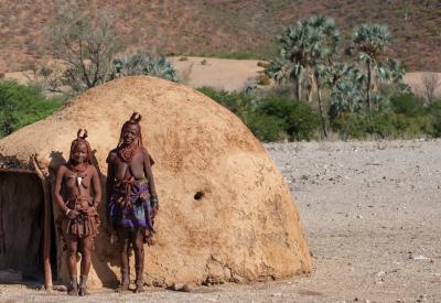 Ovahimba Himba village Kunene River Omarunga Lodge Kaokoland northern Namibia
