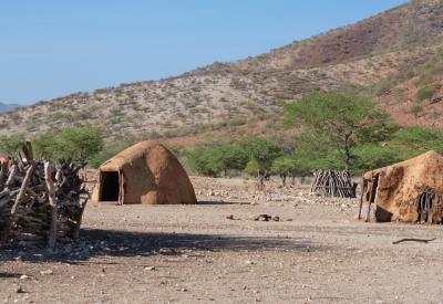 Ovahimba Himba village mud huts central kraal Kunene River Kaokoland Namibia