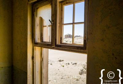 Kolmanskop German colonial buildings blue sky Namib Desert ghost town Luderitz Namibia