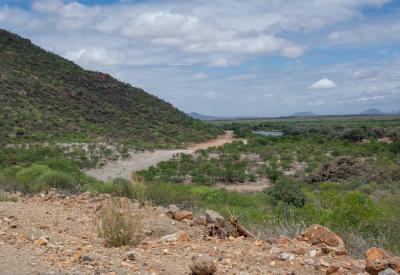 Kunene River rocky gorge Epupa Falls region Kaokoland Namibia Angola border