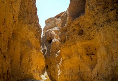 Sesriem Canyon floor looking up sky Namib Desert one million years old Namibia
