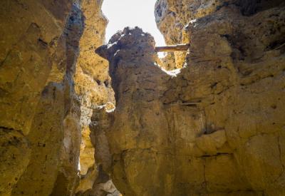 Sesriem Canyon pool water reflection Namib Desert permanent water source Namibia