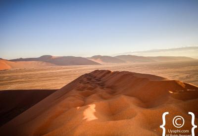 Deadvlei white clay pan dead camel thorn trees Sossusvlei Namib Desert Namibia