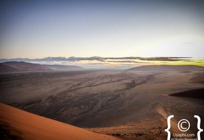 Sossusvlei dune crest dawn orange light Namib Desert Namibia photography
