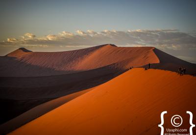 Sossusvlei red orange sand dunes panoramic view Namib Naukluft Park Namibia