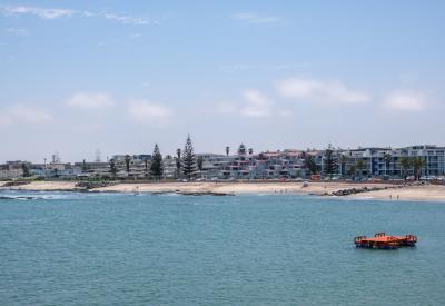 Swakopmund beach Atlantic Ocean Namib Desert backdrop Namibia summer photography