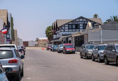 Swakopmund sunset golden light German colonial town Atlantic Ocean Namibia photography
