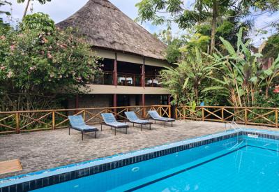 Tiloreza Volcanoes Ecolodge exterior and grounds below the Virunga mountains Volcanoes National Park Rwanda