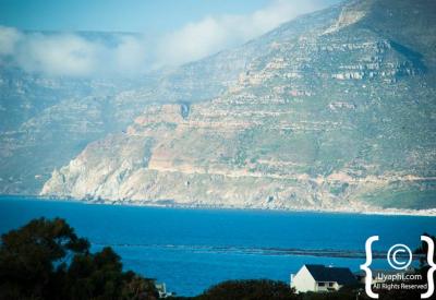Aerial views over Hout Bay harbour from Chapman's Peak Drive Cape Town South Africa