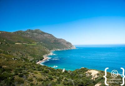 Aerial views over Hout Bay harbour from Chapman's Peak Drive Cape Town South Africa