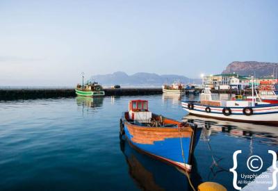 Kalk Bay working fishing harbour panoramic view False Bay Cape Peninsula South Africa