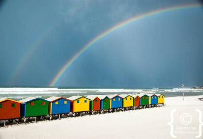Muizenberg beach with Muizenberg mountain backdrop False Bay Cape Town