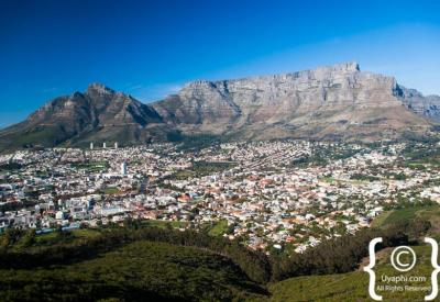 Table Mountain iconic flat-topped summit viewed from Cape Town city South Africa
