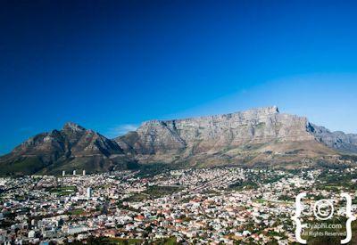 Table Mountain iconic flat-topped summit viewed from Cape Town city South Africa