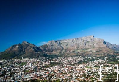 Table Mountain iconic flat-topped summit viewed from Cape Town city South Africa