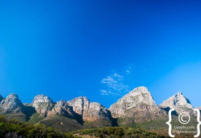 Panoramic views from Table Mountain summit over Cape Town and Atlantic Ocean South Africa