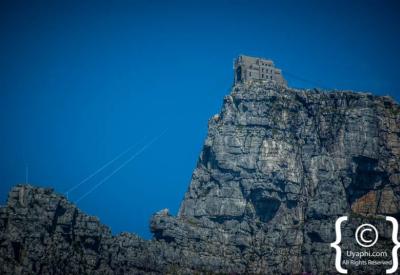 Panoramic views from Table Mountain summit over Cape Town and Atlantic Ocean South Africa