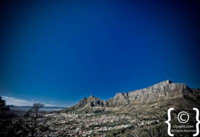Views from Table Mountain summit over Cape Town harbour and Cape Peninsula South Africa