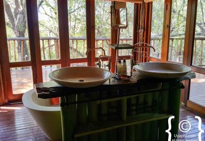 Elevated wooden walkway between suites Jaci's Tree Lodge Madikwe Game Reserve South Africa