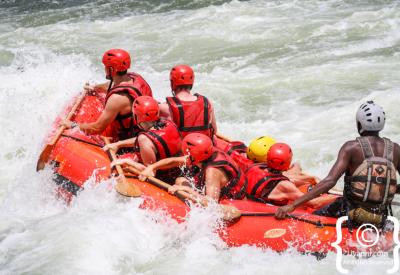Raft emerging grade 5 rapid Nile River Uganda white water rafting