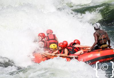 Capsized raft Nile River Uganda grade 5 adventure white water rafting