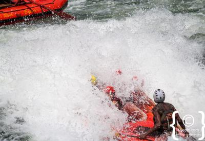 Aerial view Nile River rapids white water rafting Uganda Jinja