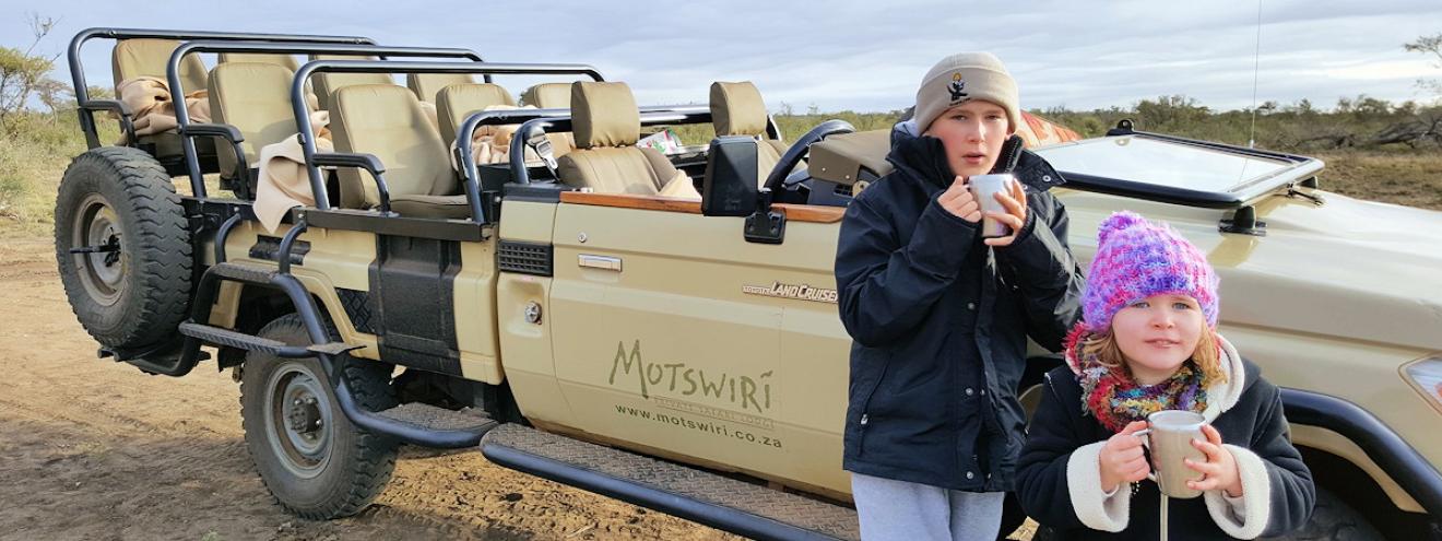 Kids on safari Madikwe Game Reserve South Africa malaria-free Big Five family July school holidays