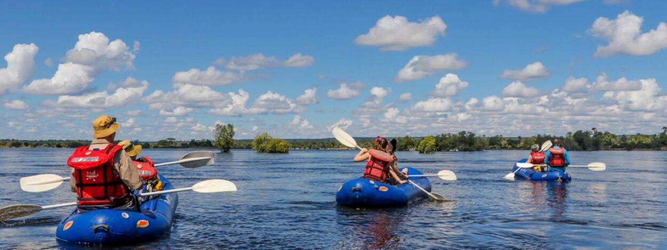 Canoeing Upper Zambezi River Zimbabwe guides two nights camping bank Victoria Falls approach
