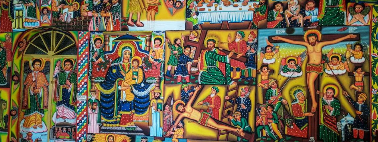 Entos Eyesu Monastery Lake Tana island 25 minute boat ride Bahir Dar Ethiopia colourful church art