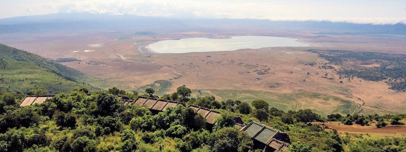 Ngorongoro Serena Safari Lodge 75 rooms crater rim river stone rope timber walkways Tanzania