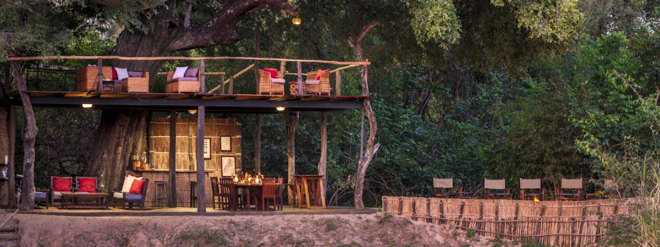 Chikoko Tree Trails Camp exclusive treehouse chalets perched among native trees in South Luangwa National Park