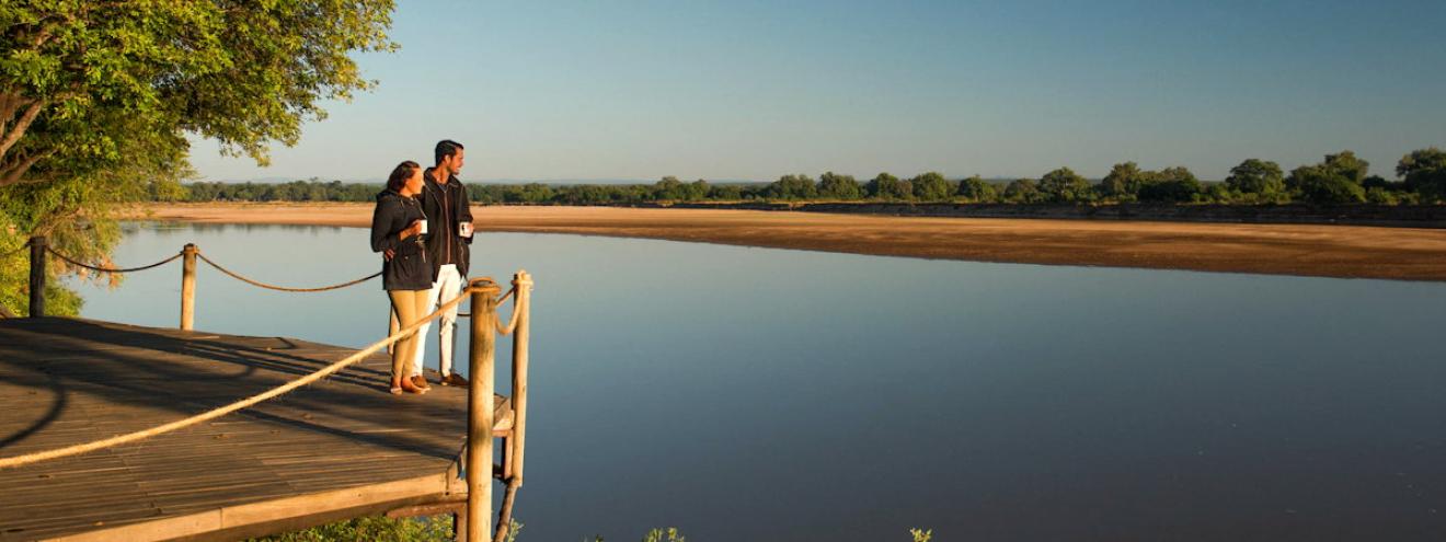 Nkwali Camp woven bamboo and thatch chalets offering excellent panoramic views of the Luangwa River