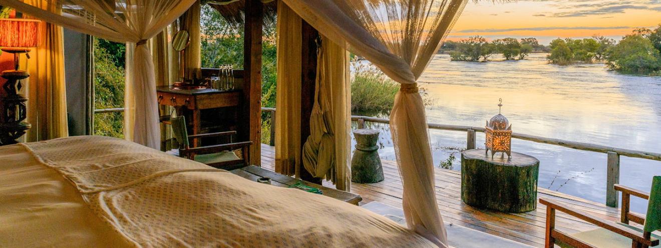 Sindabezi Island Camp 5 chalets sleeps 10 private island Zambezi River Victoria Falls Zambia