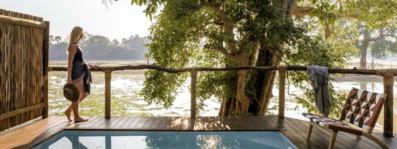 Sungani Lodge ultra luxury safari tents built on elevated wooden decks along the Luangwa River
