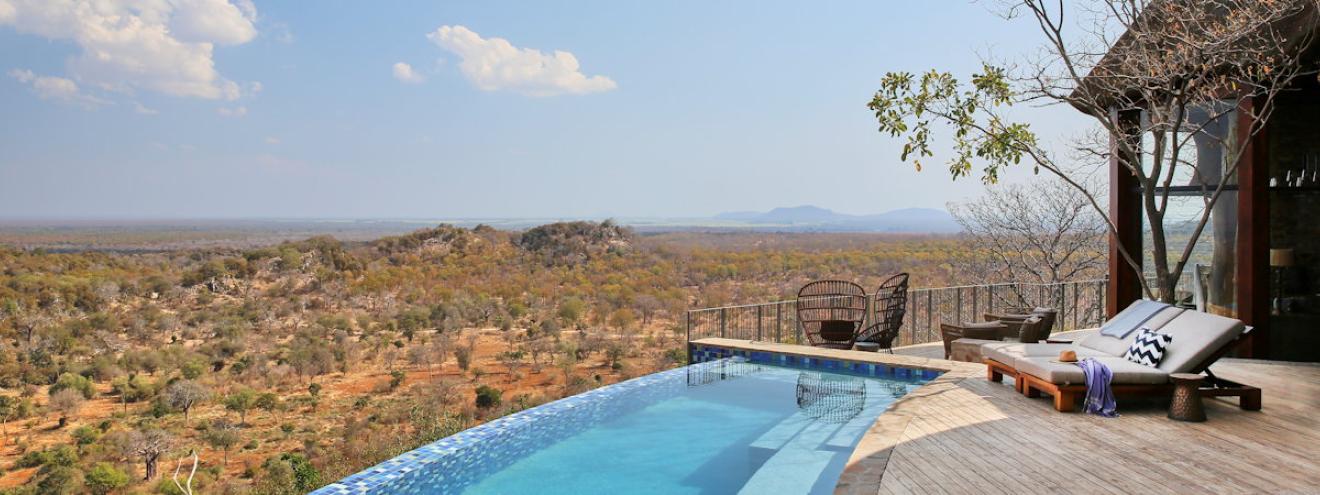Singita Malilangwe House exclusive-use 5 suites sandstone ridge Malilangwe Dam Zimbabwe