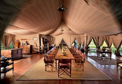Tented indoor dining area