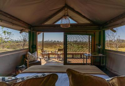 Classic safari views from the tebted bedrooms