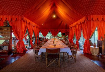 Indoor dinning includes a long table