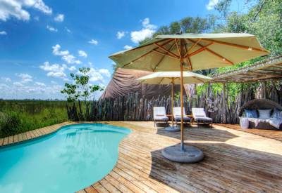 Camp swimming pool with loungers