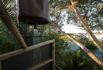 Rustic outdoor shower in the Okavango Delta