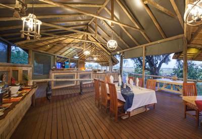 Indoor dining area at camp