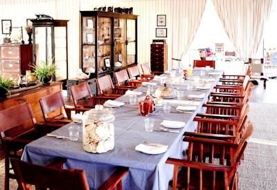 Indoor dining area at camp