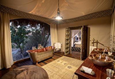 Bathtub with views of Botswana's Selinda spillway