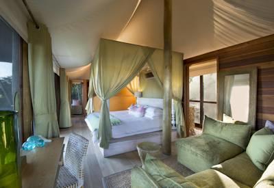 Luxury safari tents and lounge area